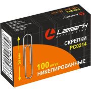 Скрепки 50 мм никел. LAMARK  (100шт), карт.уп.