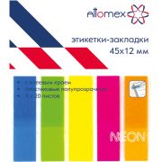 Закладки самоклеящ. пластиковые 12 х 45 мм, 5 цв. по 20 л, неон, Attomex 2011703